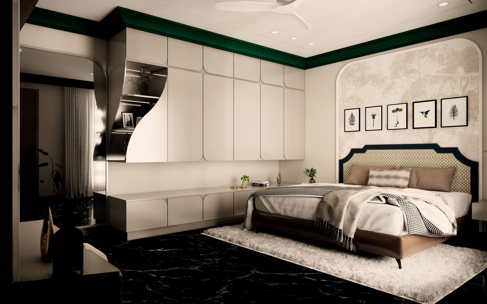 Shree Residence bedroom with botanical wall art