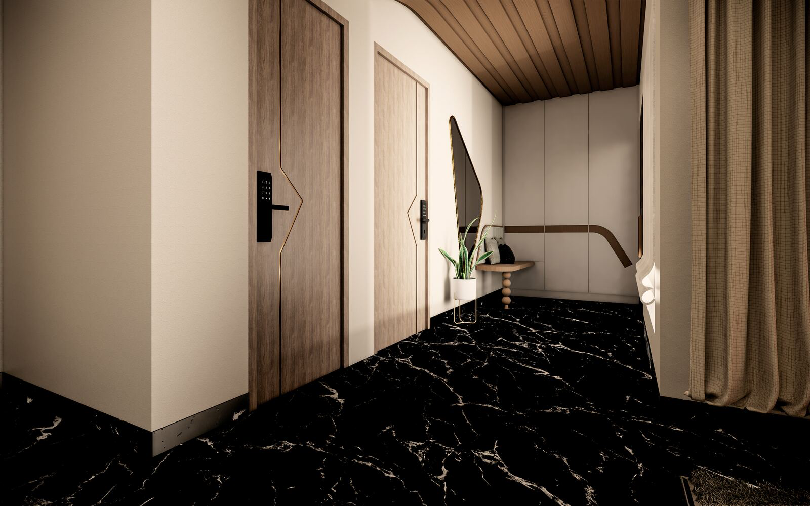 Shree Residence entryway with black marble flooring